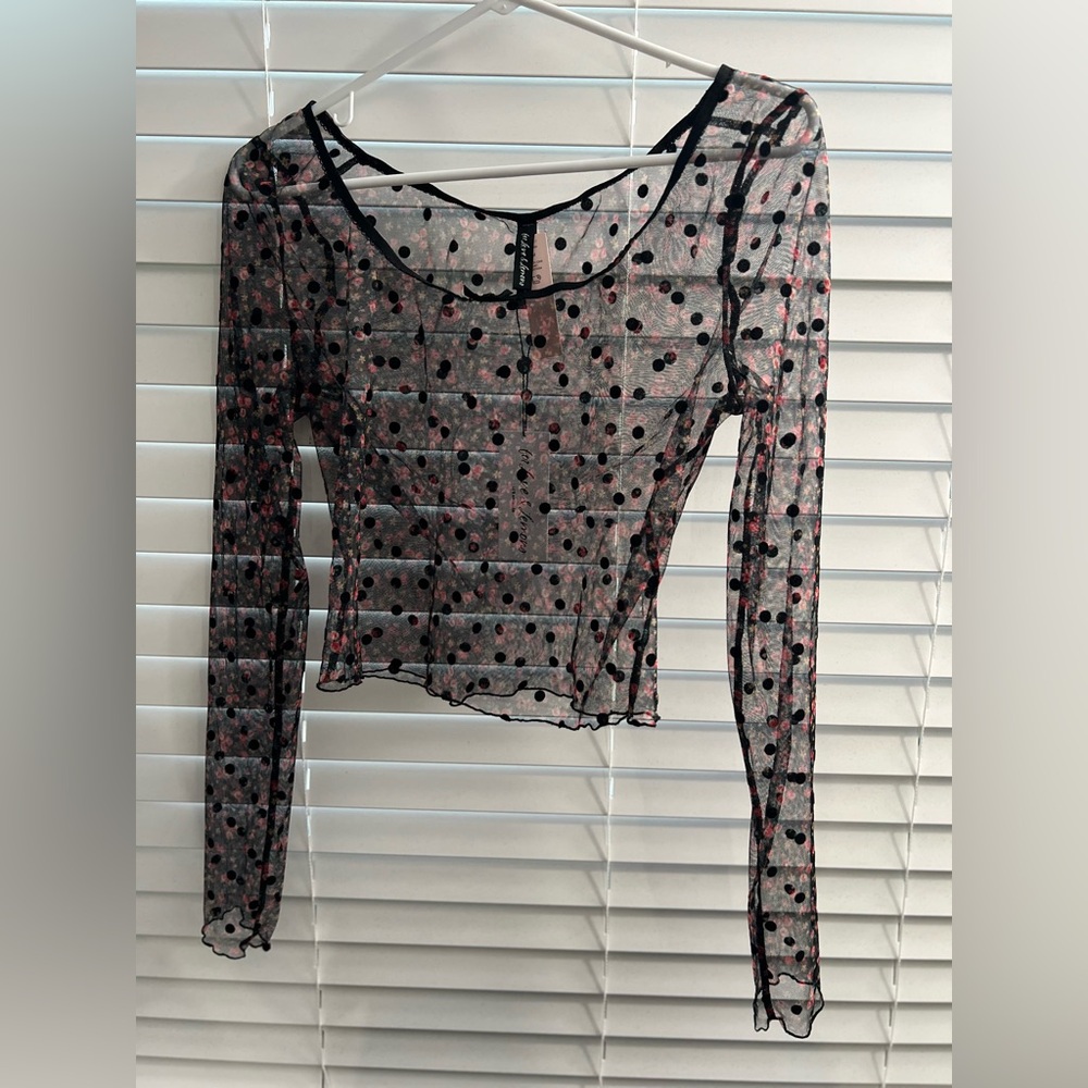 NEW For Love & Lemons Floral Polka Dot Mesh Top, Medium